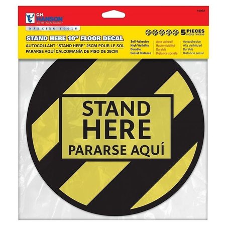 C.H. HANSON Stand Here Floor Decal, 10 in W, BlackYellow 15092